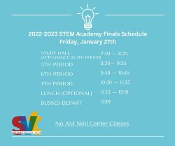 STEM Academy Finals Schedule - Friday - January 27th
